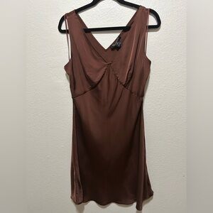 French Connection Chocolate Brown Viscose Slip Dress Size 14 90s Minimalist